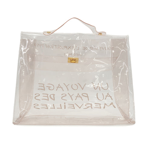 HERMES VINYL KELLY SOUVENIR DE L' EXPOSITION 1997 CLEAR HAND BAG GOLD HARDWARE 90331839
