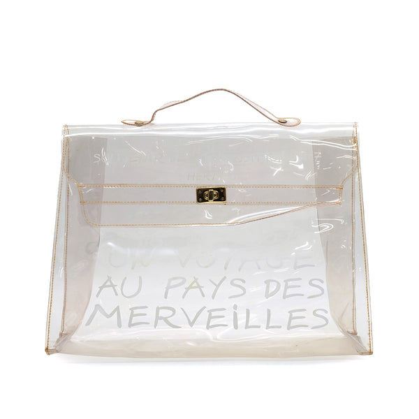 HERMES VINYL KELLY SOUVENIR DE L' EXPOSITION 1997 CLEAR HAND BAG GOLD HARDWARE 90335762
