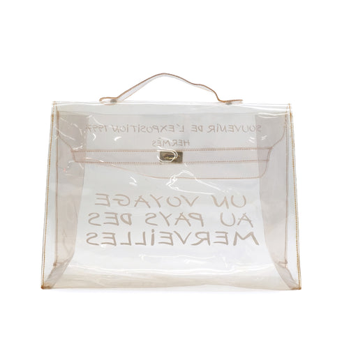 HERMES VINYL KELLY SOUVENIR DE L' EXPOSITION 1997 CLEAR HAND BAG GOLD HARDWARE 90335762