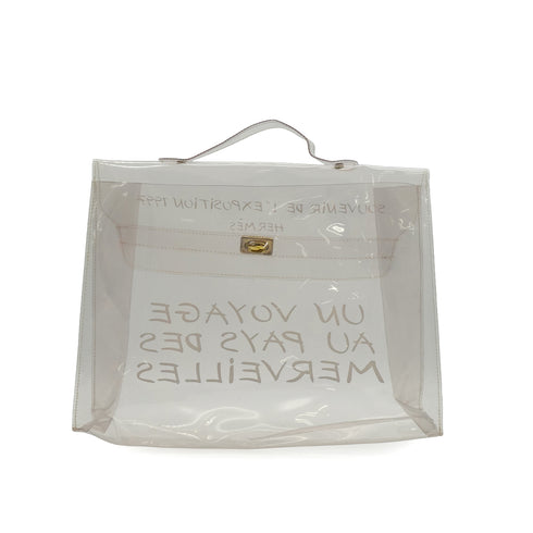 HERMES VINYL KELLY SOUVENIR DE L' EXPOSITION 1997 CLEAR HAND BAG GOLD HARDWARE 90338368