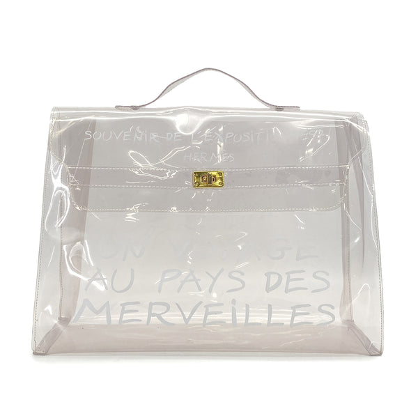 HERMES VINYL KELLY SOUVENIR DE L' EXPOSITION 1997 CLEAR HAND BAG GOLD HARDWARE 90326201