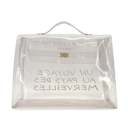 HERMES VINYL KELLY SOUVENIR DE L' EXPOSITION 1997 CLEAR HAND BAG GOLD HARDWARE 90326201
