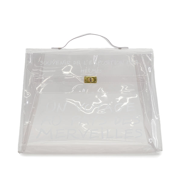 HERMES VINYL KELLY SOUVENIR DE L' EXPOSITION 1997 CLEAR HAND BAG GOLD HARDWARE 90326842