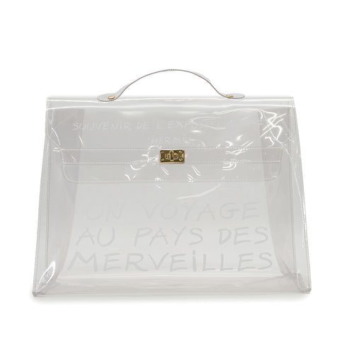 HERMES VINYL KELLY SOUVENIR DE L' EXPOSITION 1997 CLEAR HAND BAG GOLD HARDWARE 90326843