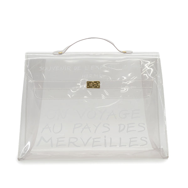 HERMES VINYL KELLY SOUVENIR DE L' EXPOSITION 1997 CLEAR HAND BAG GOLD HARDWARE 90326843