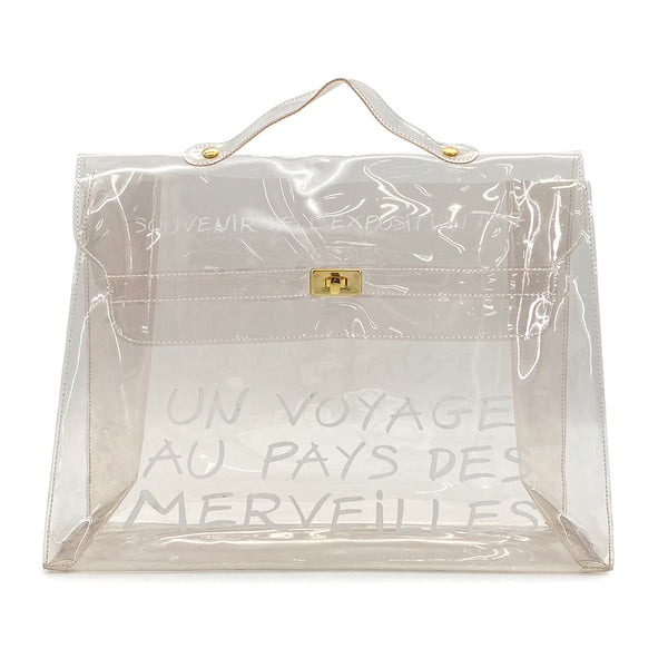 HERMES VINYL KELLY SOUVENIR DE L' EXPOSITION 1997 CLEAR HAND BAG GOLD HARDWARE 90327388