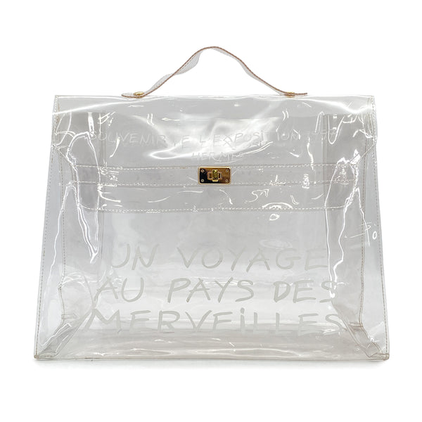 HERMES VINYL KELLY SOUVENIR DE L' EXPOSITION 1997 CLEAR HAND BAG GOLD HARDWARE 90327389