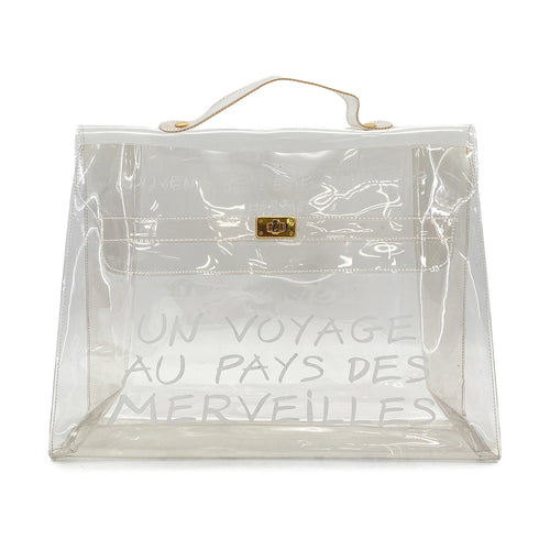 HERMES VINYL KELLY SOUVENIR DE L' EXPOSITION 1997 CLEAR HAND BAG GOLD HARDWARE 90327390