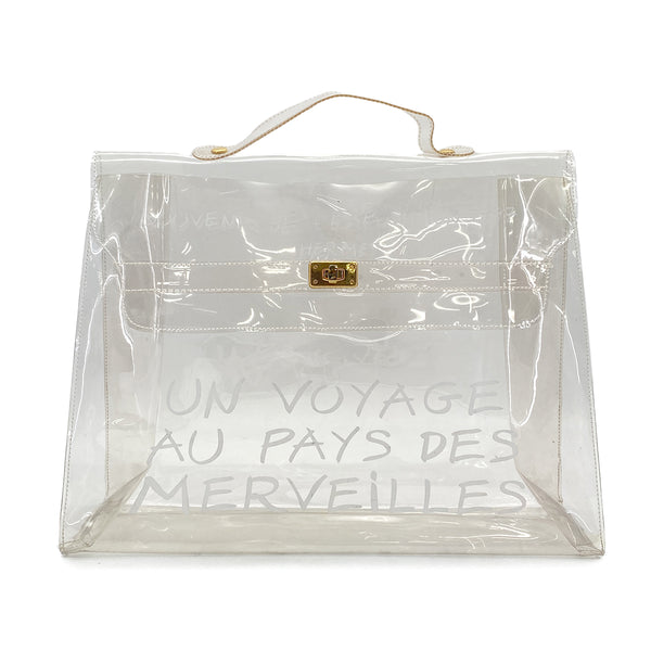 HERMES VINYL KELLY SOUVENIR DE L' EXPOSITION 1997 CLEAR HAND BAG GOLD HARDWARE 90327390