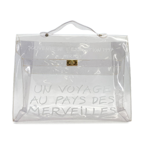 HERMES VINYL KELLY SOUVENIR DE L' EXPOSITION 1997 CLEAR HAND BAG GOLD HARDWARE 90327400
