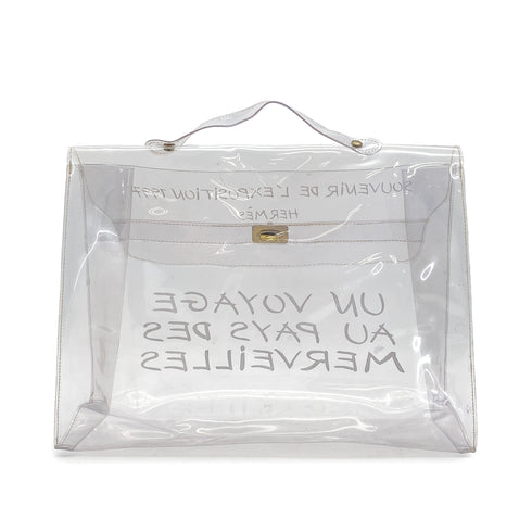 HERMES VINYL KELLY SOUVENIR DE L' EXPOSITION 1997 CLEAR HAND BAG GOLD HARDWARE 90327400