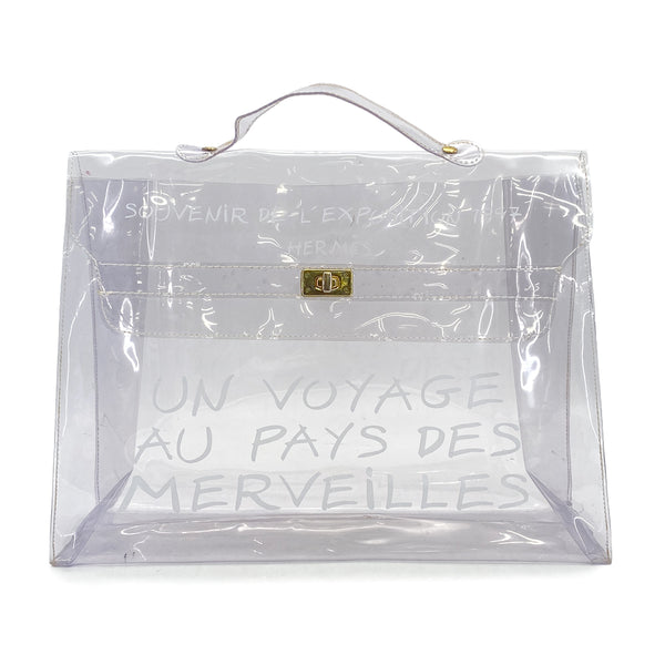 HERMES VINYL KELLY SOUVENIR DE L' EXPOSITION 1997 CLEAR HAND BAG GOLD HARDWARE 90327404