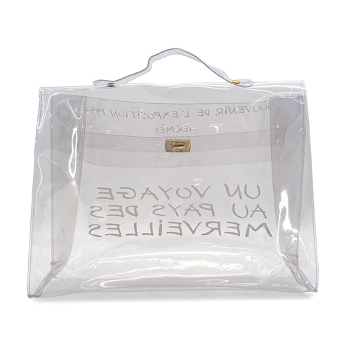 HERMES VINYL KELLY SOUVENIR DE L' EXPOSITION 1997 CLEAR HAND BAG GOLD HARDWARE 90327405