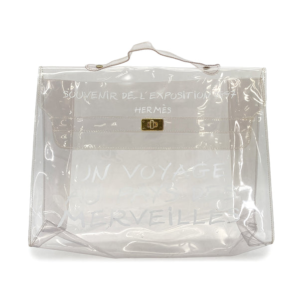 HERMES VINYL KELLY SOUVENIR DE L' EXPOSITION 1997 CLEAR HAND BAG GOLD HARDWARE 90327406