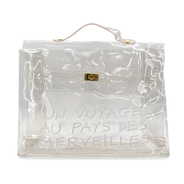 HERMES VINYL KELLY SOUVENIR DE L' EXPOSITION 1997 CLEAR HAND BAG GOLD HARDWARE 90327407