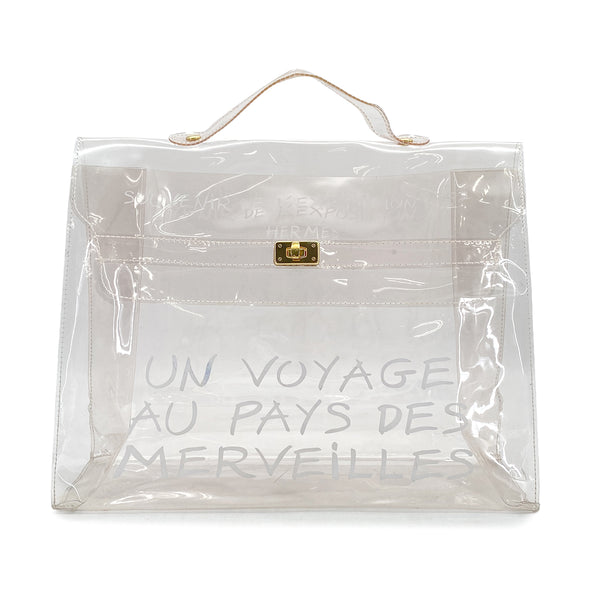 HERMES VINYL KELLY SOUVENIR DE L' EXPOSITION 1997 CLEAR HAND BAG GOLD HARDWARE 90327408