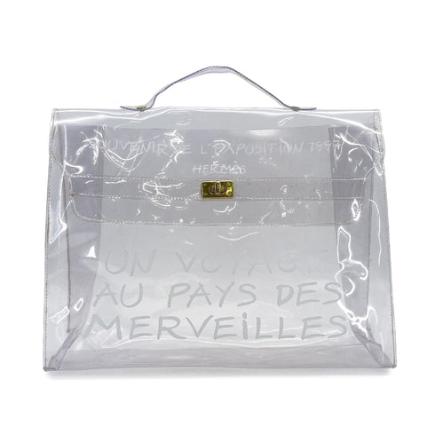 HERMES VINYL KELLY SOUVENIR DE L' EXPOSITION 1997 CLEAR HAND BAG GOLD HARDWARE 90327409