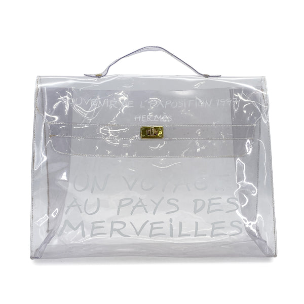 HERMES VINYL KELLY SOUVENIR DE L' EXPOSITION 1997 CLEAR HAND BAG GOLD HARDWARE 90327409