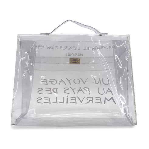 HERMES VINYL KELLY SOUVENIR DE L' EXPOSITION 1997 CLEAR HAND BAG GOLD HARDWARE 90327409
