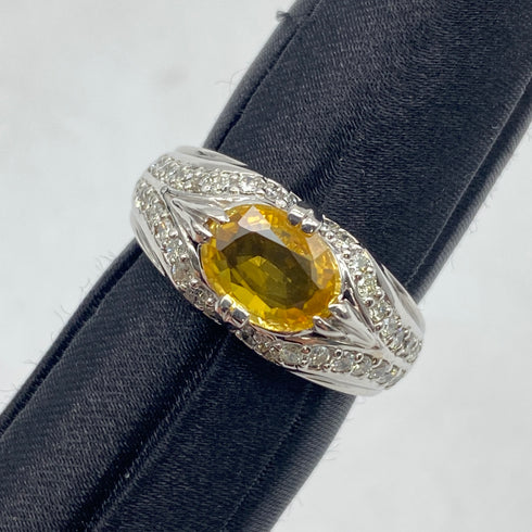 Pt900 Yellow Sapphire Ring YS1.733 D0.47 US6.75 57946