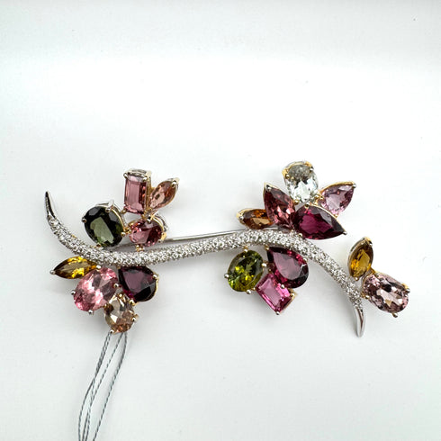 750/K18WG Tourmaline Brooch TM17.48 D0.75 59418