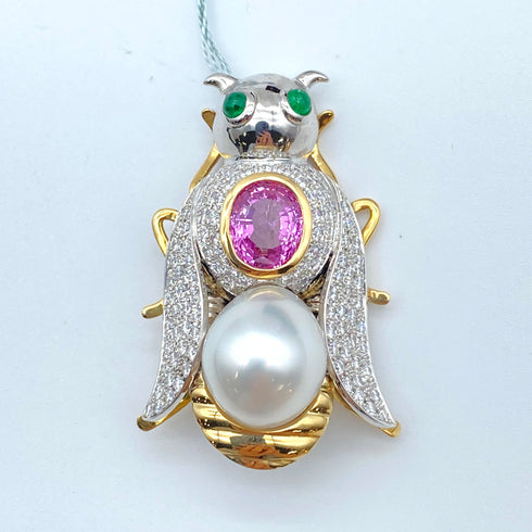Pt900/K18 Pink Sapphire Pen Brooch WGK14 PS3.86 E0.29 D1.65 D0.136 P 60228