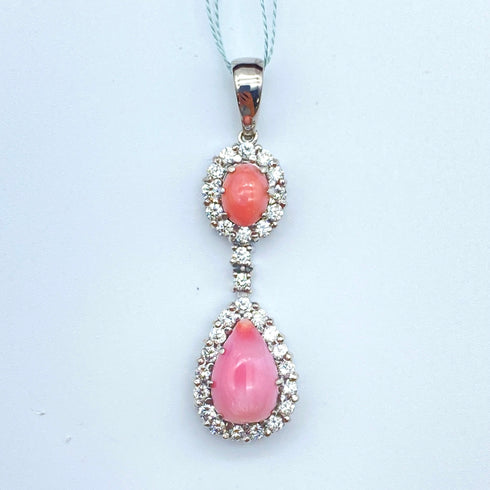 K18WG Pink Opal Pendant Top PKO3.23 1.02 D2.26 56733