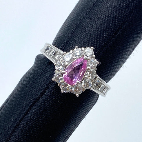 Pt900 Pink Sapphire Ring PS0.66 D1.08 US6.5 58795