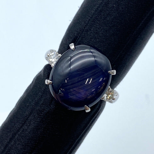 Pt900 Star Sapphire Ring Burma SS13.98 D0.43 US6.5 60018