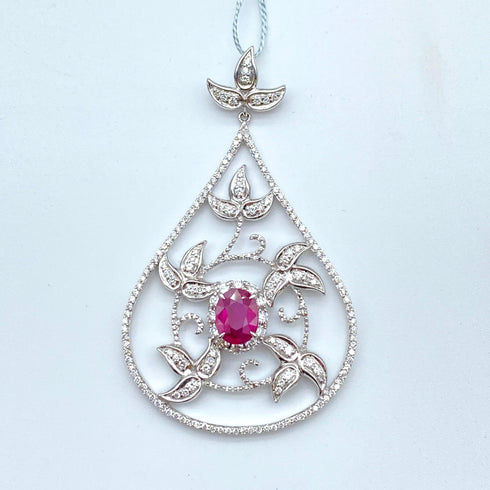 K18WG Ruby Pendant Top (minor) Burma R1.1 D0.91 D0.66 purplishR 60240