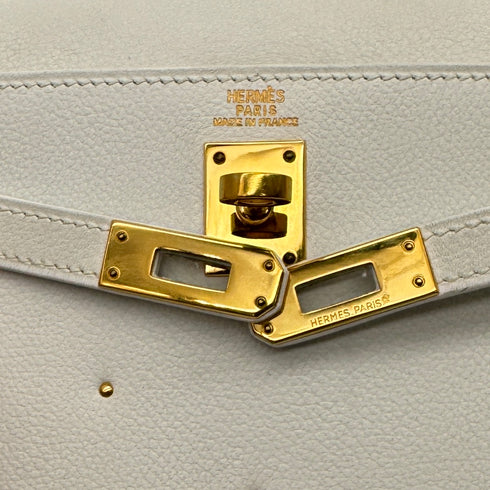 HERMES MINI KELLY 20 WHITE EVERCOLOR STUDS HAND SHOULDER BAG 1994 CIRCLE X GOLD HARDWARE 90259701