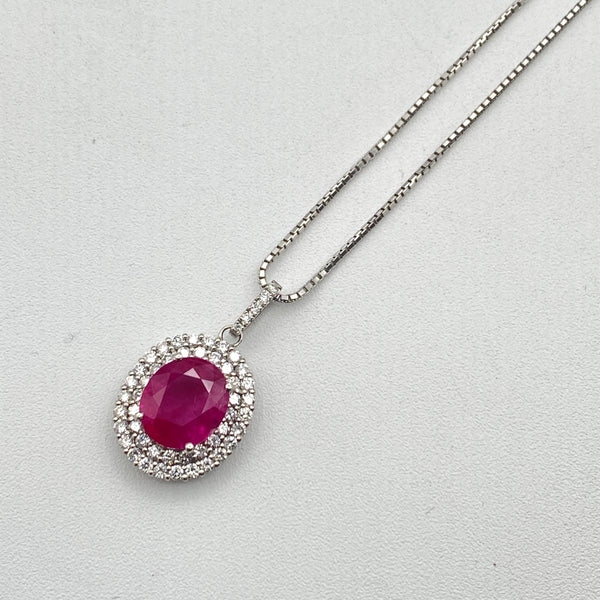 Pt900/850 Ruby Necklace (Moderate) Burma PRU4.58 D1.12 PurplishRed 55915