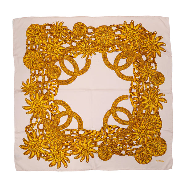 VINTAGE CHANEL COCOMARK FLOWER CHAIN PATTERN GOLD PINK SILK 90321080