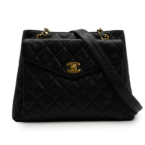 INTAGE CHANEL MATELASSE SHOULDER BAG BLACK CAVIAR SKIN SILVER HARDWARE 90346115