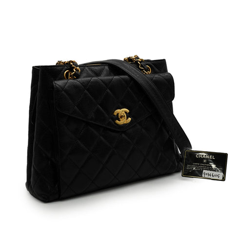 INTAGE CHANEL MATELASSE SHOULDER BAG BLACK CAVIAR SKIN SILVER HARDWARE 90346115