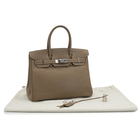 HERMES BIRKIN 30 ETOUPE VEAU EPSOM HAND BAG 2008 SQUARE L PALLADIUM HARDWARE 90332927