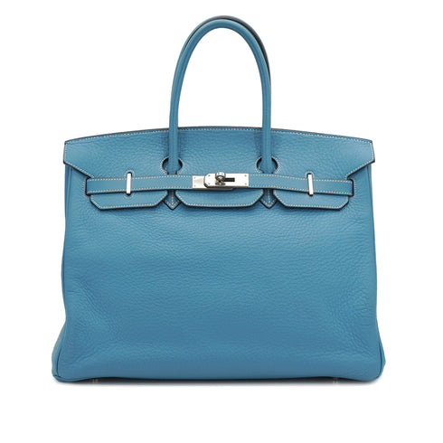 HERMES BIRKIN 35 BLUE JEAN TAURILLON CLEMENCE HAND BAG 2003 SQUARE G PALLADIUM HARDWARE 90332913