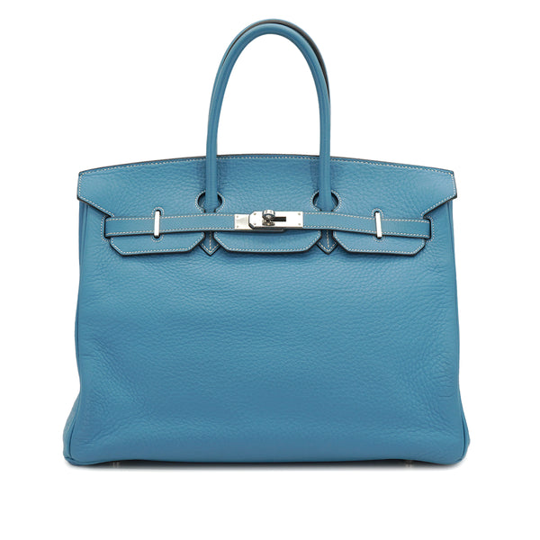 HERMES BIRKIN 35 BLUE JEAN TAURILLON CLEMENCE HAND BAG 2003 SQUARE G PALLADIUM HARDWARE 90332913