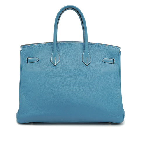 HERMES BIRKIN 35 BLUE JEAN TAURILLON CLEMENCE HAND BAG 2003 SQUARE G PALLADIUM HARDWARE 90332913