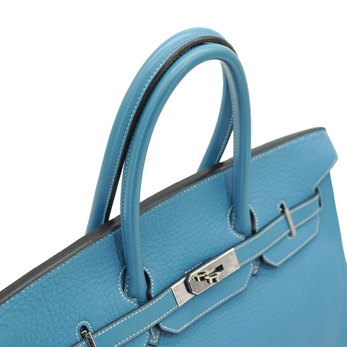 HERMES BIRKIN 35 BLUE JEAN TAURILLON CLEMENCE HAND BAG 2003 SQUARE G PALLADIUM HARDWARE 90332913