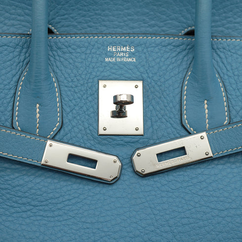HERMES BIRKIN 35 BLUE JEAN TAURILLON CLEMENCE HAND BAG 2003 SQUARE G PALLADIUM HARDWARE 90332913