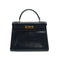 HERMES KELLY 28 RETOURNE BLUE INDIGO BOX CALF HAND BAG 1980 CIRCLE J GOLD HARDWARE 90343978