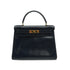 HERMES KELLY 28 RETOURNE BLUE INDIGO BOX CALF HAND BAG 1980 CIRCLE J GOLD HARDWARE 90343978