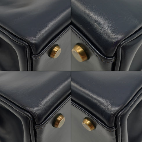 HERMES KELLY 28 RETOURNE BLUE INDIGO BOX CALF HAND BAG 1980 CIRCLE J GOLD HARDWARE 90343978