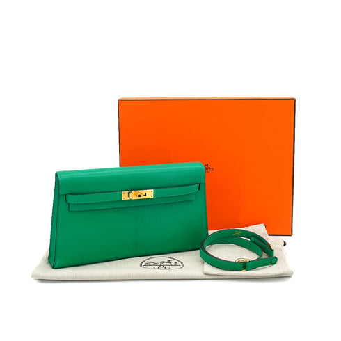 HERMES KELLY ELAN MINT CHEVRE CHAMKILA CLUTCH SHOULDER BAG 2024 W STAMP GOLD HARDWARE 90335038