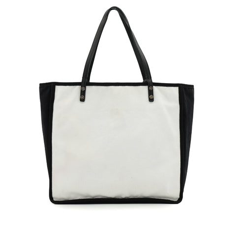 CHANEL LET'S LEMON STRAIGHT TOTE SHOULDER BAG WHITE CANVAS LEATHER SILVER HARDWARE 90343008