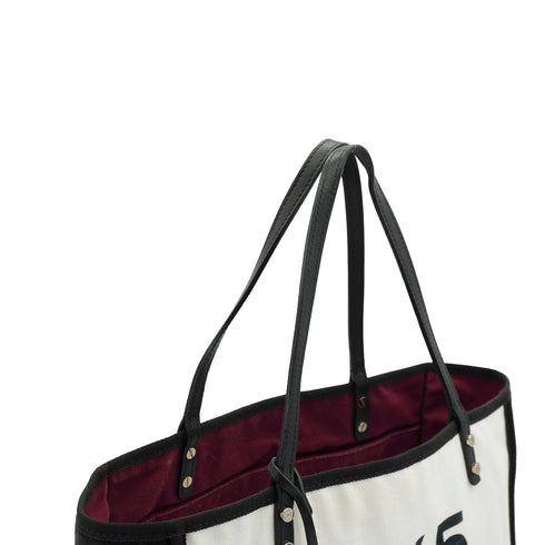 CHANEL LET'S LEMON STRAIGHT TOTE SHOULDER BAG WHITE CANVAS LEATHER SILVER HARDWARE 90343008