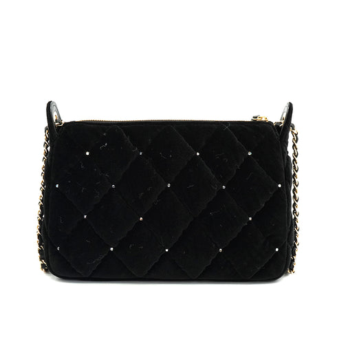 CHANEL MATELASSE RHINESTONE CHAIN SHOULDER BAG BLACK VELOR 90332583