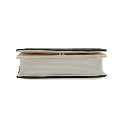 CHANEL MATELASSE BOOK MOTIF CHAIN SHOULDER BAG BLACK WHITE LAMB SKIN GOLD HARDWARE 90334501