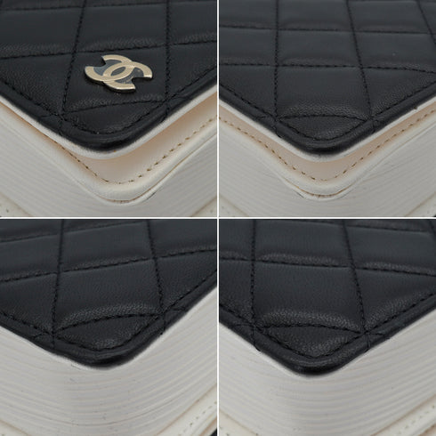 CHANEL MATELASSE BOOK MOTIF CHAIN SHOULDER BAG BLACK WHITE LAMB SKIN GOLD HARDWARE 90334501